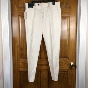 Murano Lucas Carrot Fit Pants Pleated Front Cream 34/32 NWT Linen Blend